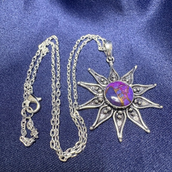 Pendant Mohave Purple Sunburst 925 Sterling Silver Necklace - Picture 4 of 7